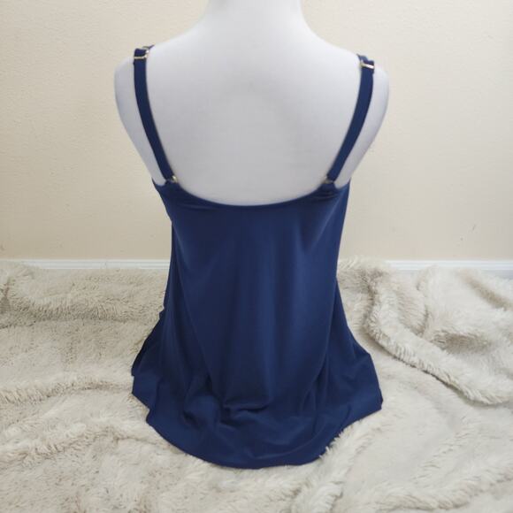 Aqua Green Navy Blue Swim Dress Size Small Side Slit Adjustable Straps Gold - Picture 4 of 9